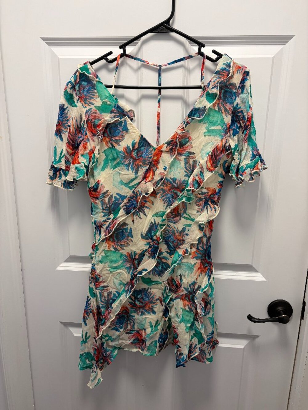 Anthropologie Floral Ruffle Mini Dress